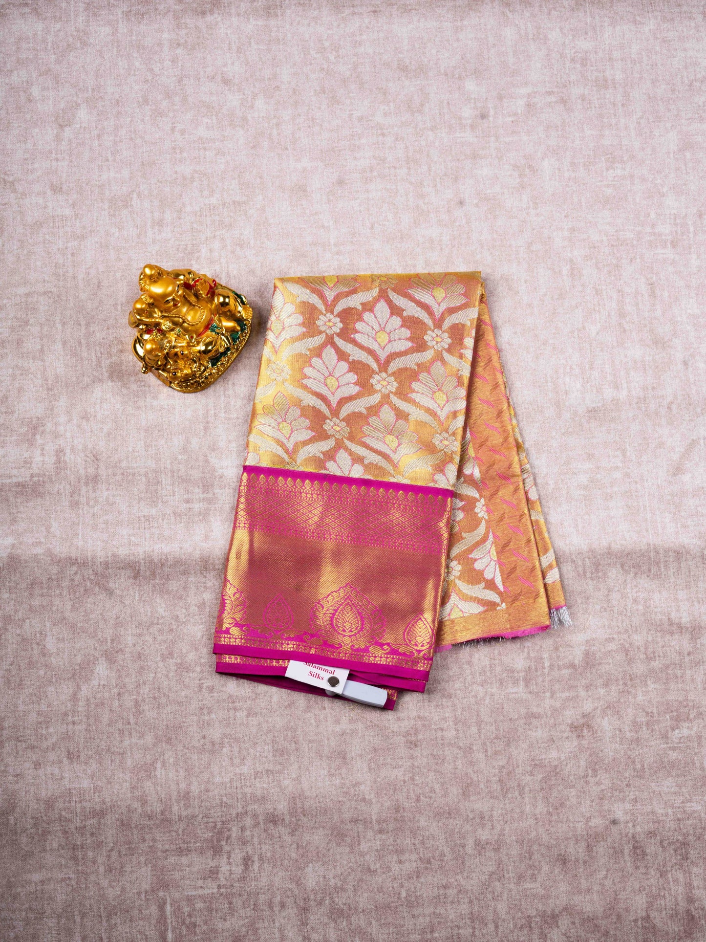 Mix Pattu Pavadai ( Gold Colour Tissue ) With Tissue Blouse 27"