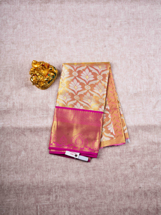 Mix Pattu Pavadai ( Gold Colour Tissue ) With Tissue Blouse 27"