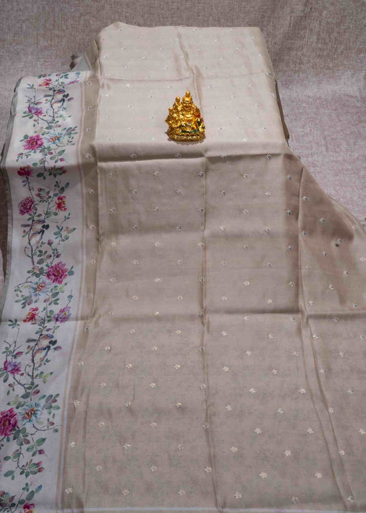 Sandal Pure Fancy Tussar Saree With Floral Print  Blouse