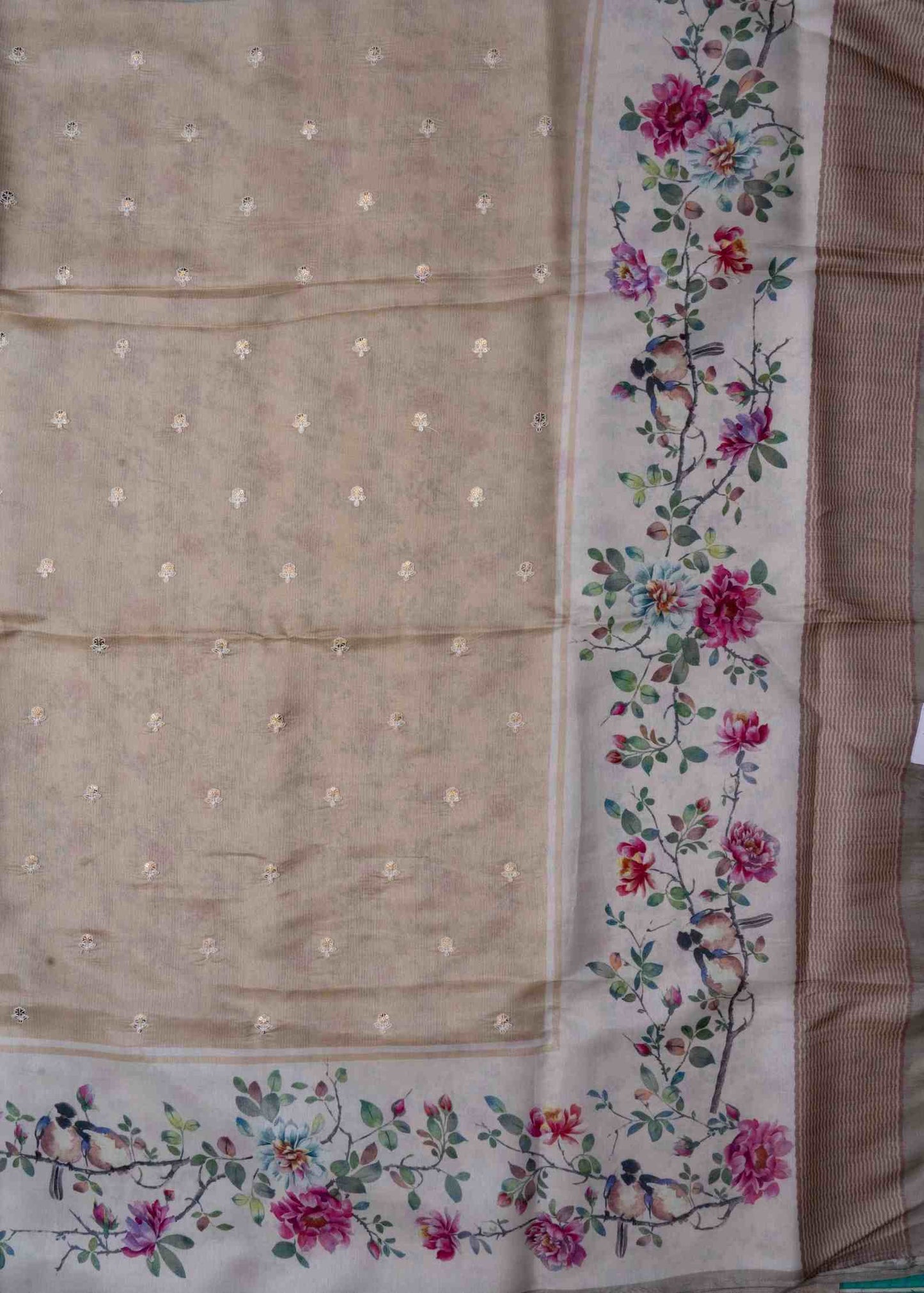 Sandal Pure Fancy Tussar Saree With Floral Print  Blouse