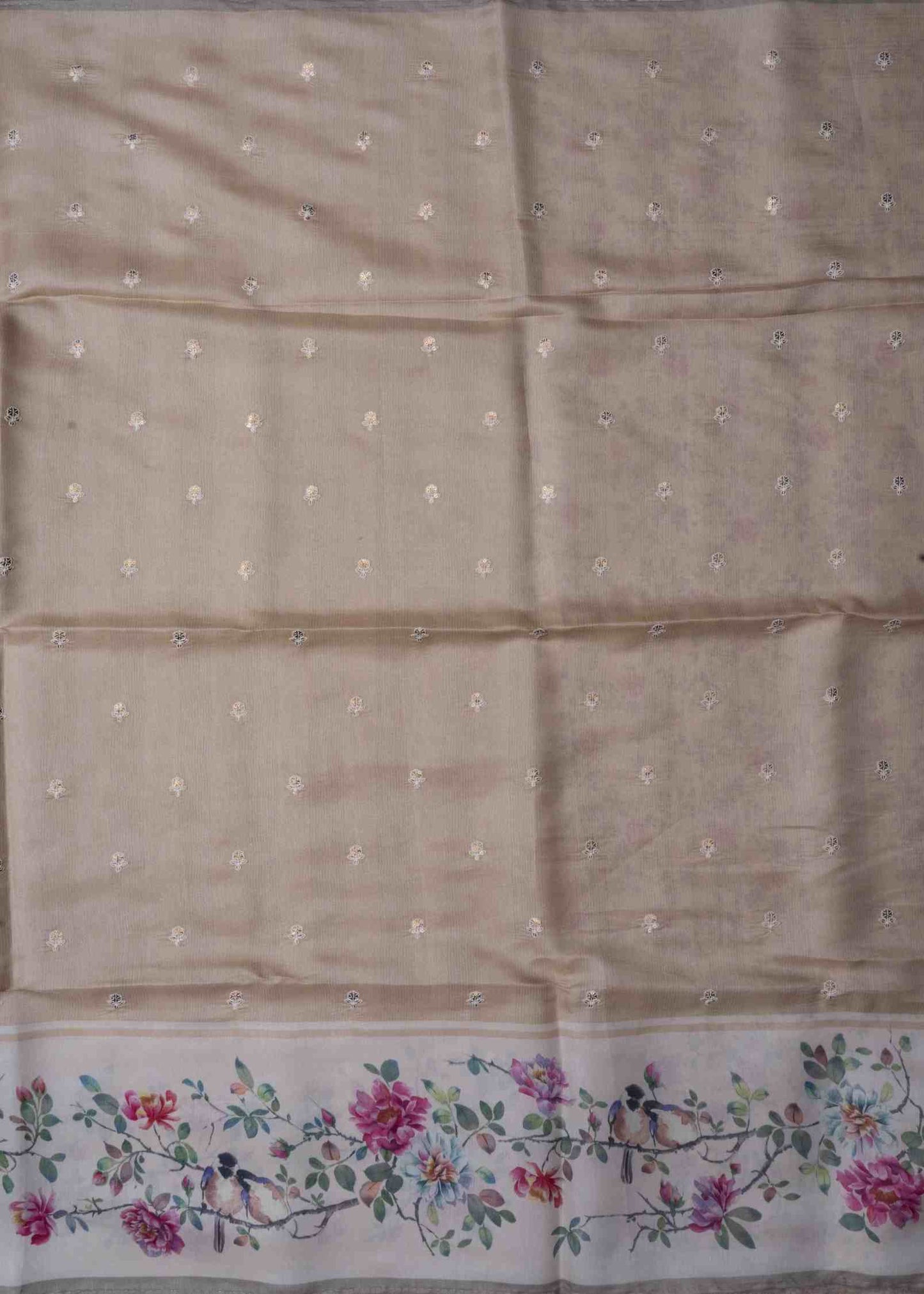 Sandal Pure Fancy Tussar Saree With Floral Print  Blouse