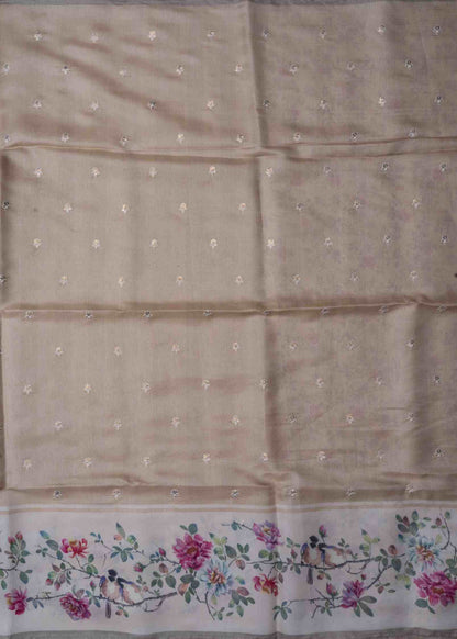Sandal Pure Fancy Tussar Saree With Floral Print  Blouse