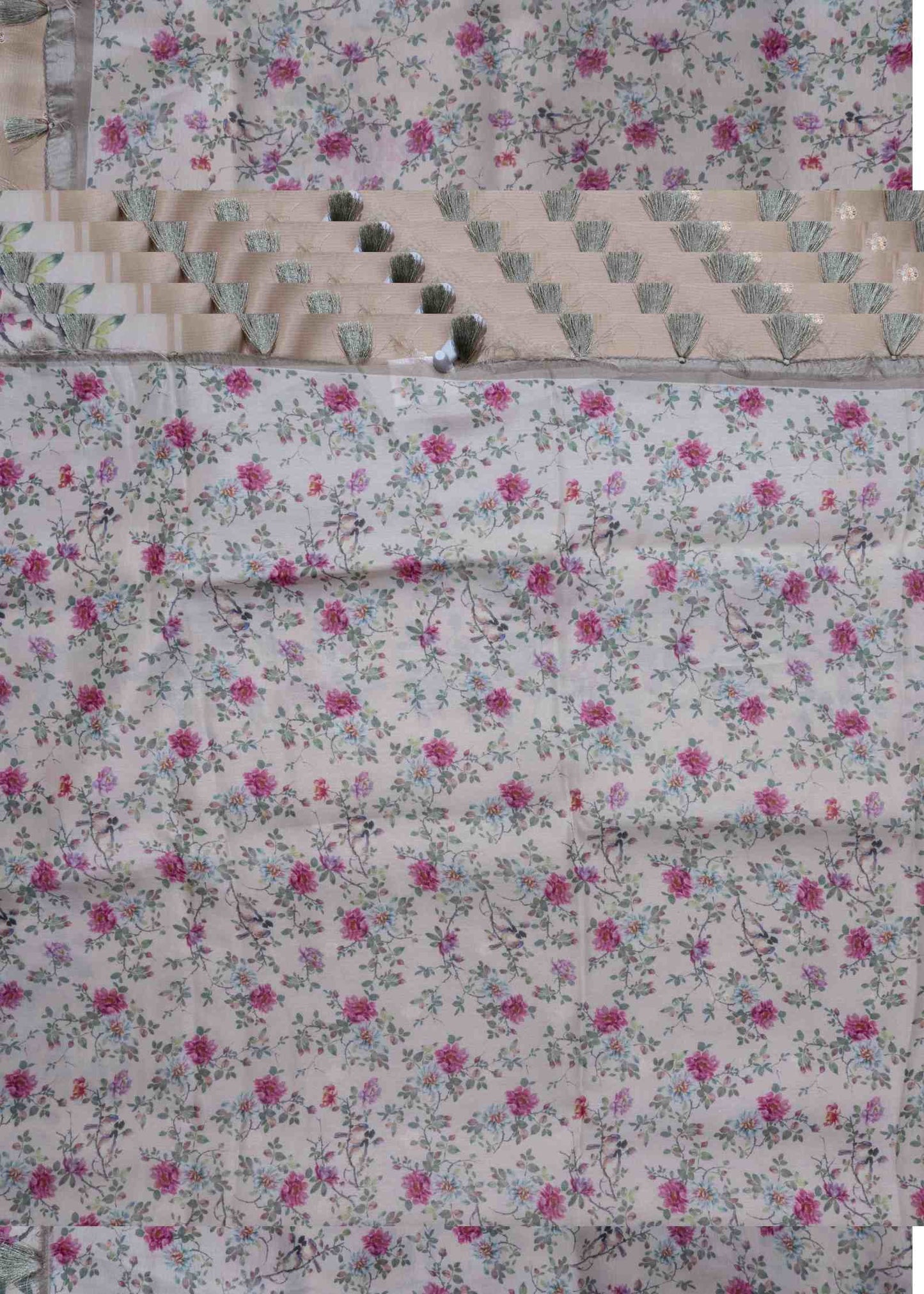 Sandal Pure Fancy Tussar Saree With Floral Print  Blouse