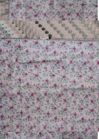 Sandal Pure Fancy Tussar Saree With Floral Print  Blouse