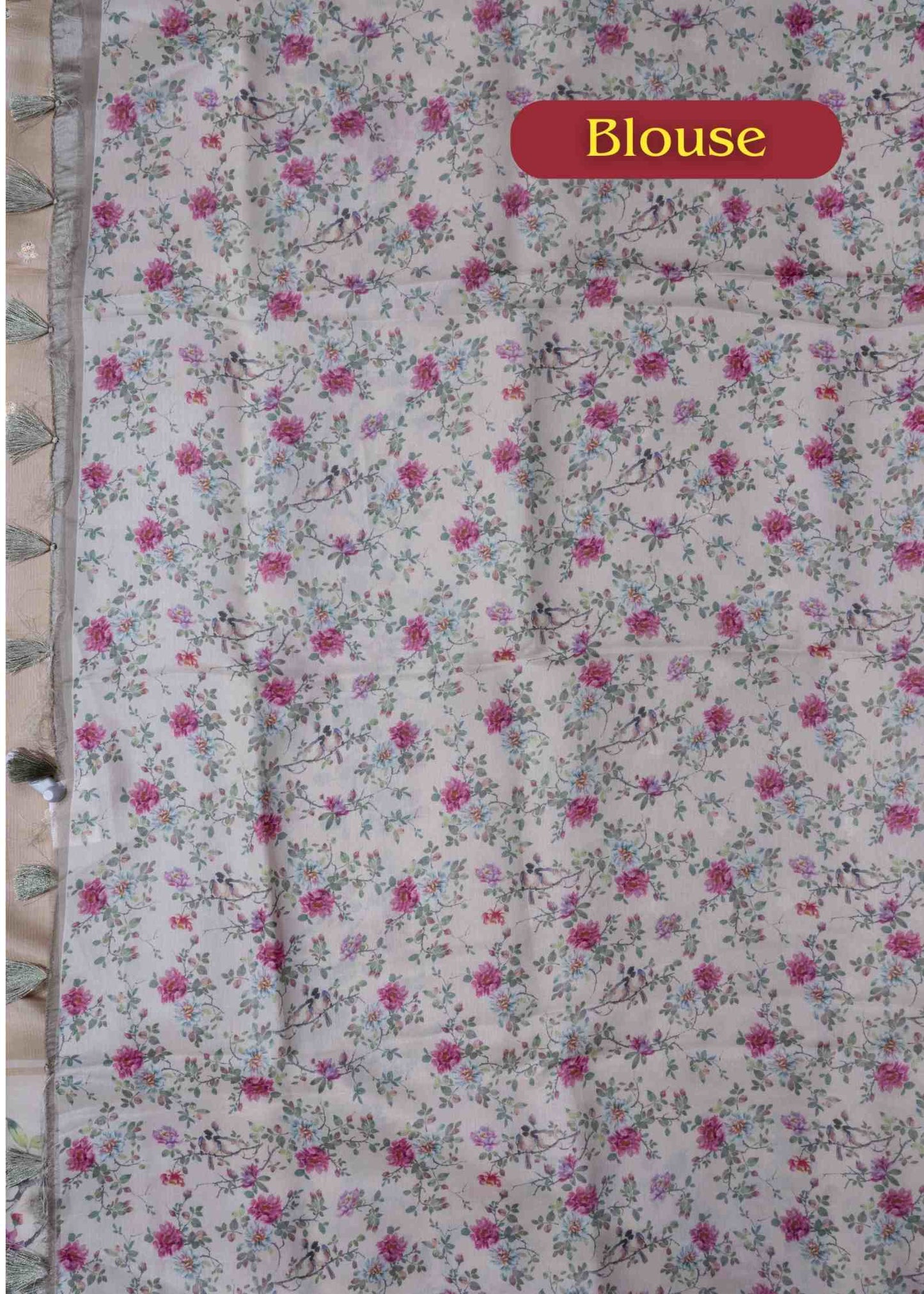 Sandal Pure Fancy Tussar Saree With Floral Print  Blouse