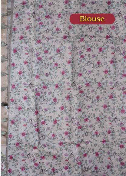 Sandal Pure Fancy Tussar Saree With Floral Print  Blouse