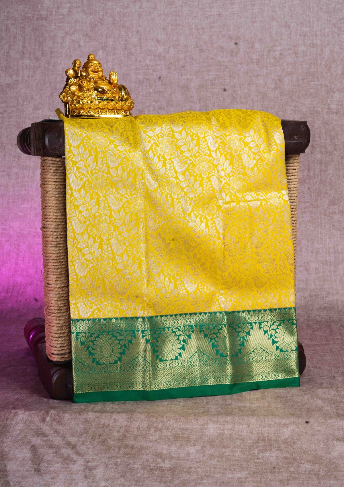 Semi Silk Pattu Pavadai ( Yellow ) With Green Blouse 18"