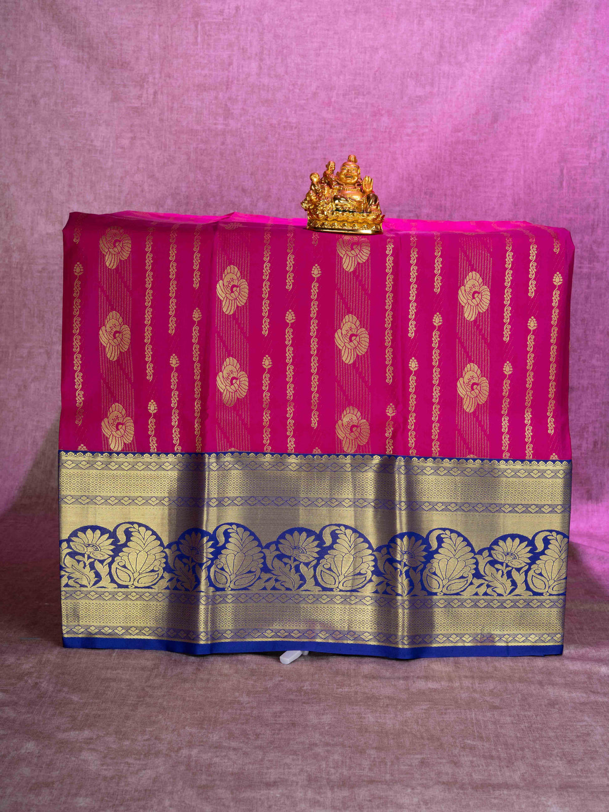 Semi Silk Pattu Pavadai (Magenta Pink) With Royal Blue Blouse 44"