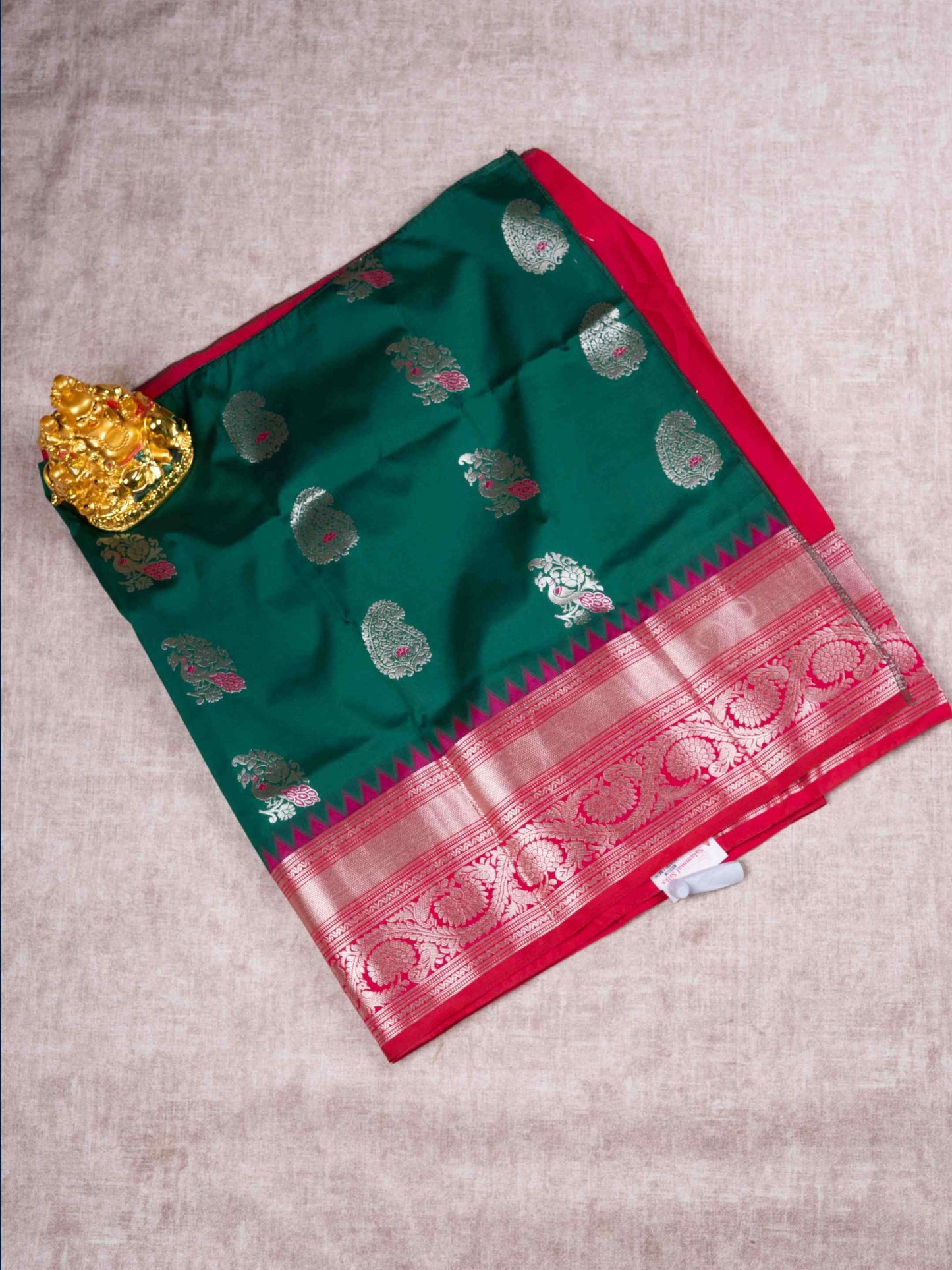 Mix Pattu Pavadai (Bottle Green) With Pink Blouse 18"