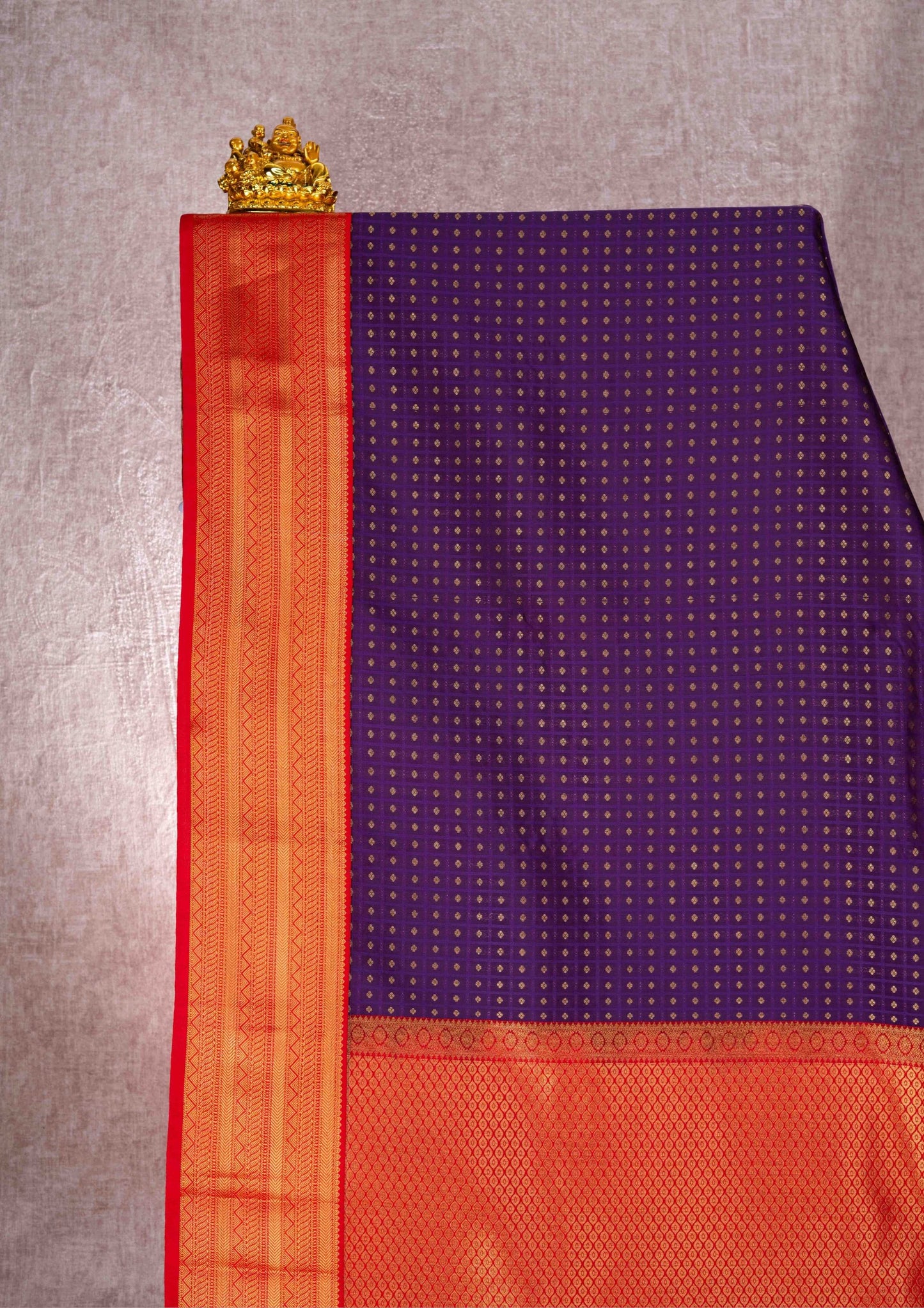Mustard Yellow Checks Semi Silk Saree With Magenta Blouse