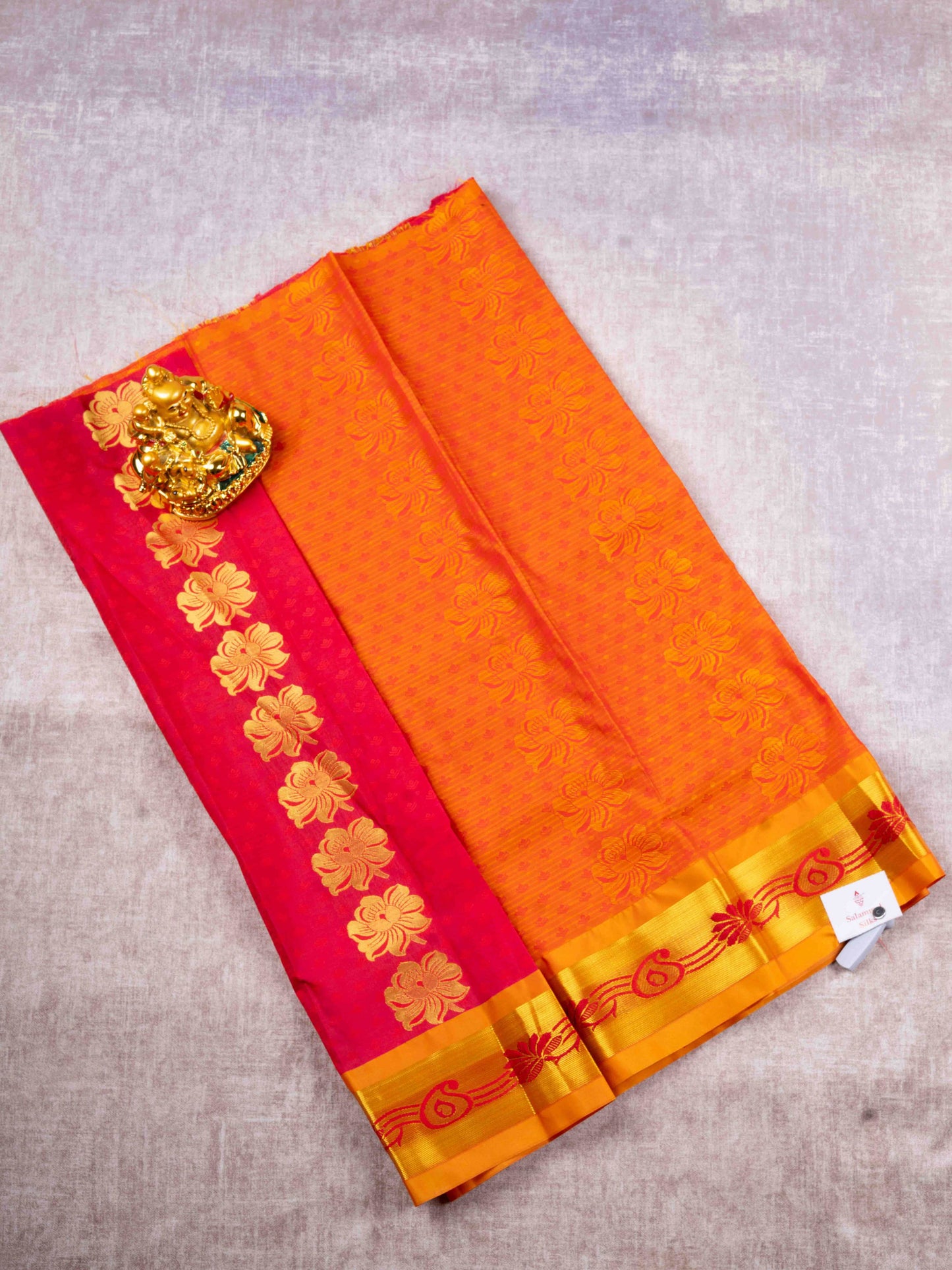 Mix Pattu Pavadai (Redish Pink) With Orange Blouse 27"