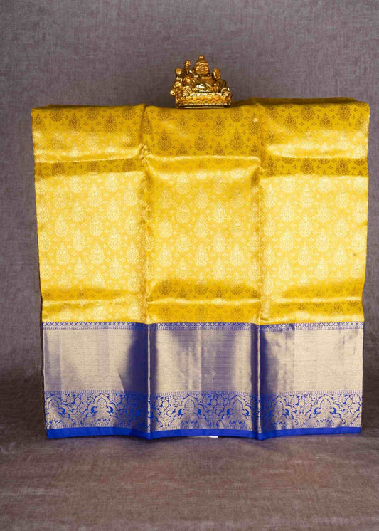 Pure Silk Pattu Pavadai (Gold) With Royal Blue Blouse 36"