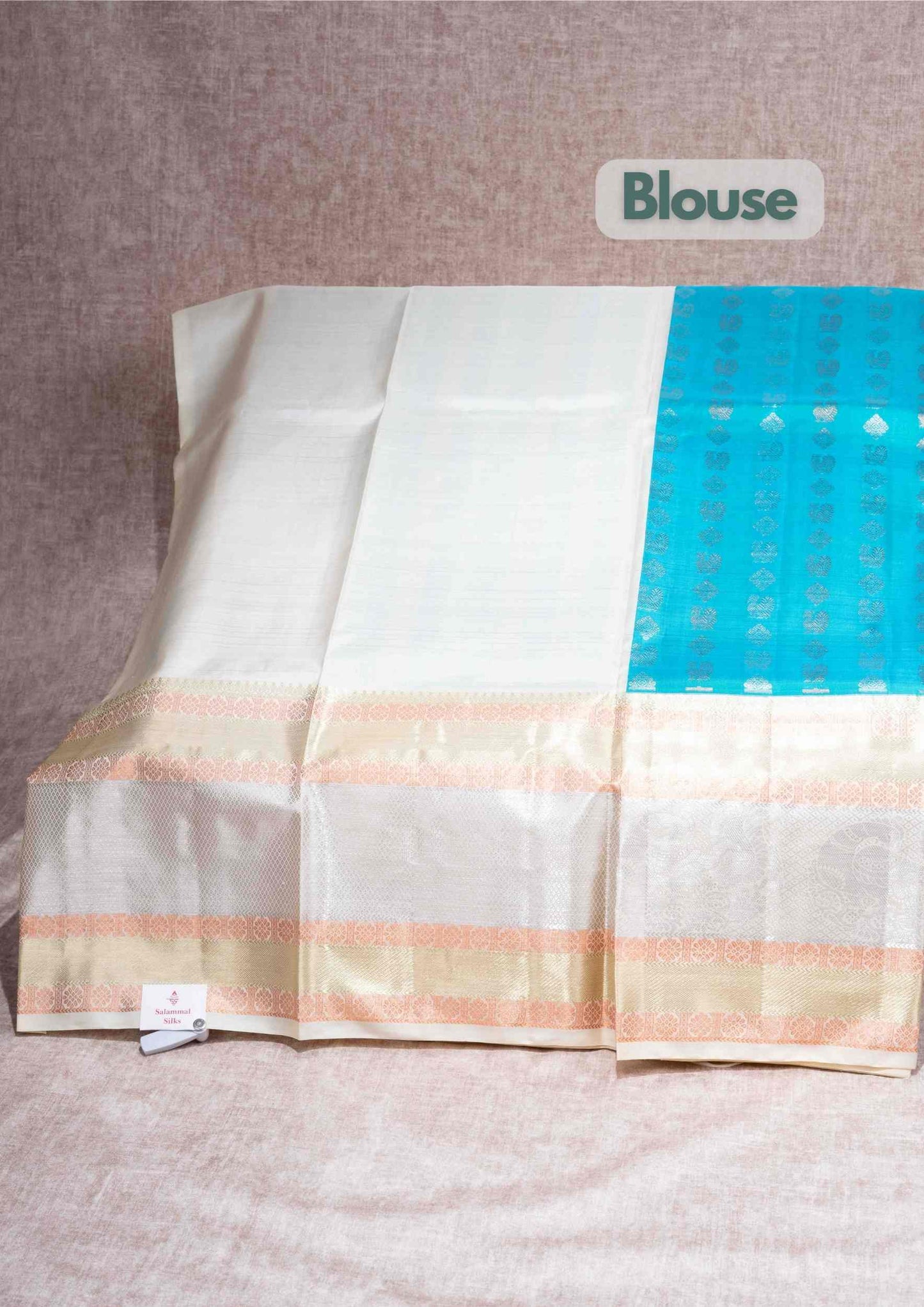 Pure Silk Pattu Pavadai (Dual Tone Peacock Green & Blue ) With Cream Sandal Blouse  44"