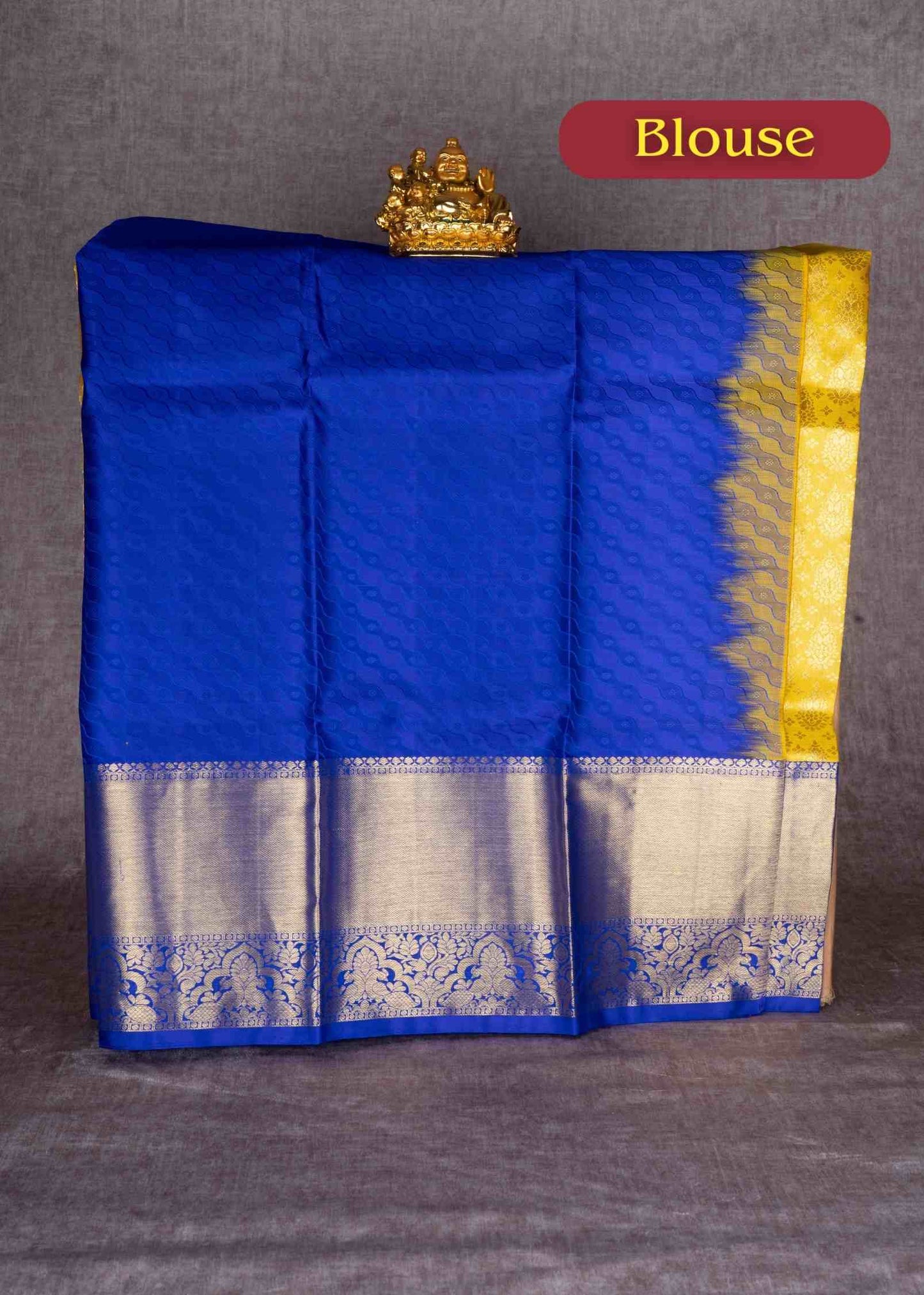Pure Silk Pattu Pavadai (Gold) With Royal Blue Blouse 36"