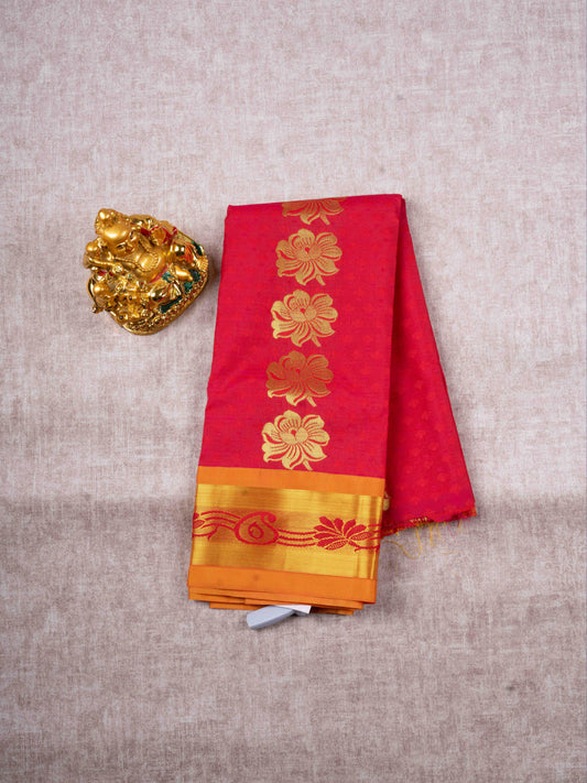 Mix Pattu Pavadai (Redish Pink) With Orange Blouse 27"