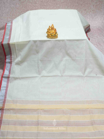 Light Elaichi Color Cotton Saree with Silver Jari Tissue border and Running Blouse
