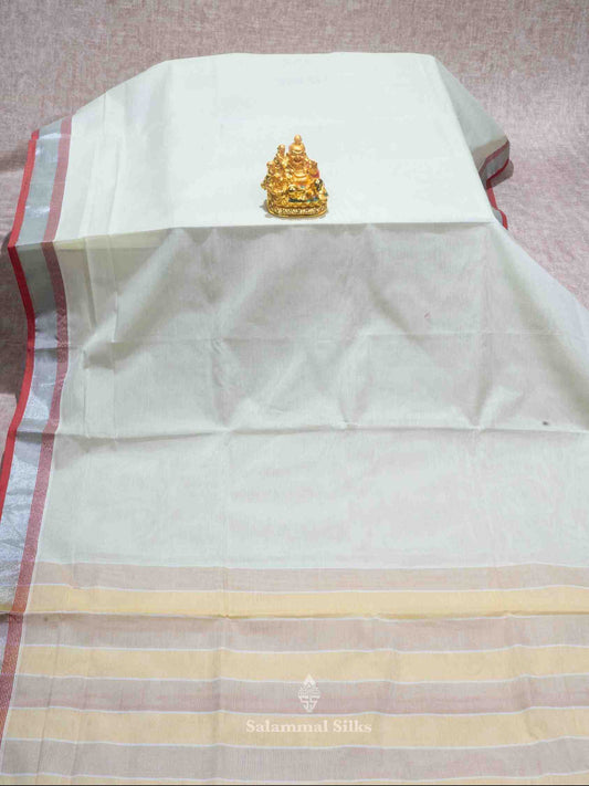 Light Elaichi Color Cotton Saree with Silver Jari Tissue border and Running Blouse
