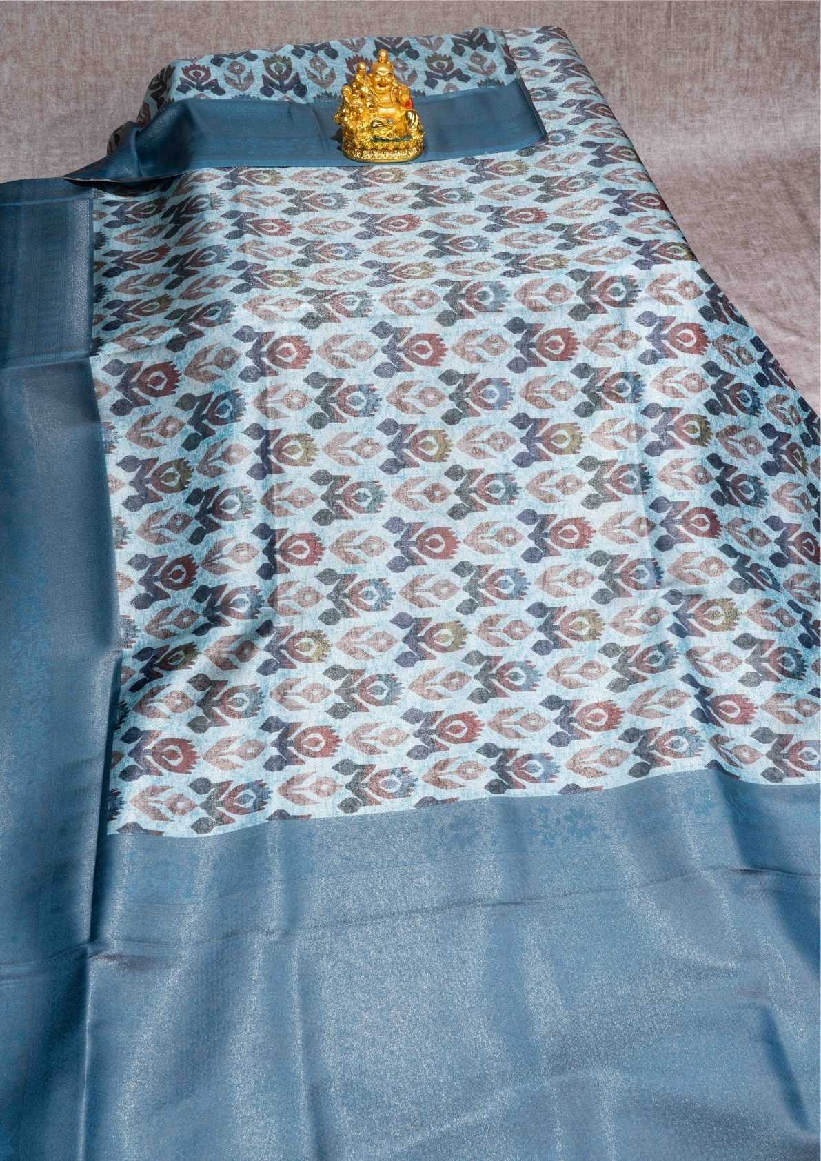 Fancy Soft Tissue Saree Ice Blue With Grand Blouse