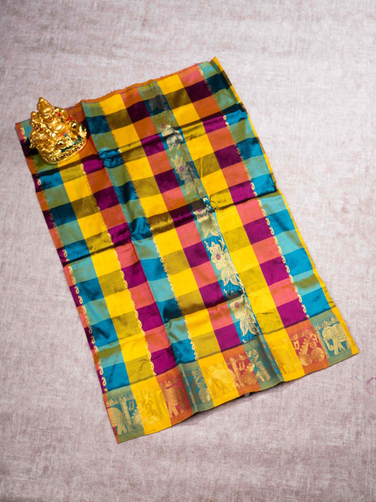 Pure Silk Pattu Pavadai (MultiColour Checks) With Pinkish Orange Blouse 27"