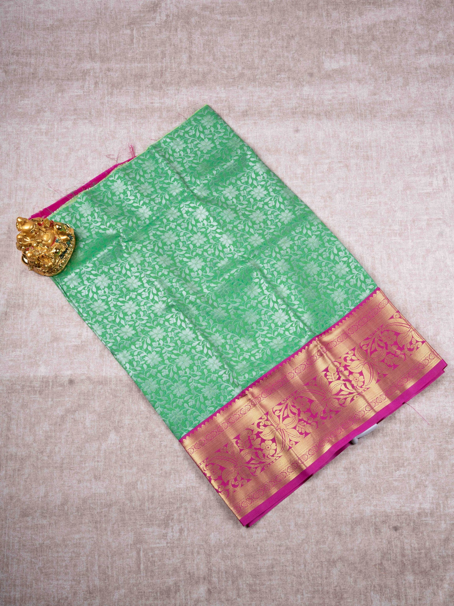 Mix Pattu Pavadai ( Green Colour ) With Pink Blouse 27"