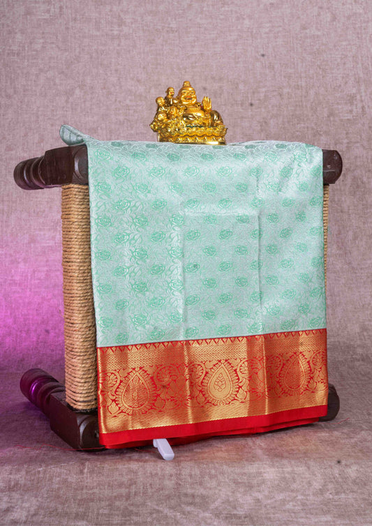 Mix Pattu Pavadai (Light Green) With Red Blouse 18"
