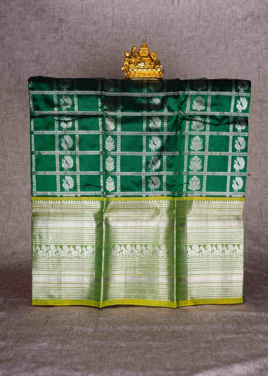 Pure Silk Pattu Pavadai (Bottle Green) With Manthulir Yellow Blouse 36"