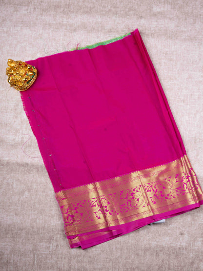Mix Pattu Pavadai ( Green Colour ) With Pink Blouse 27"