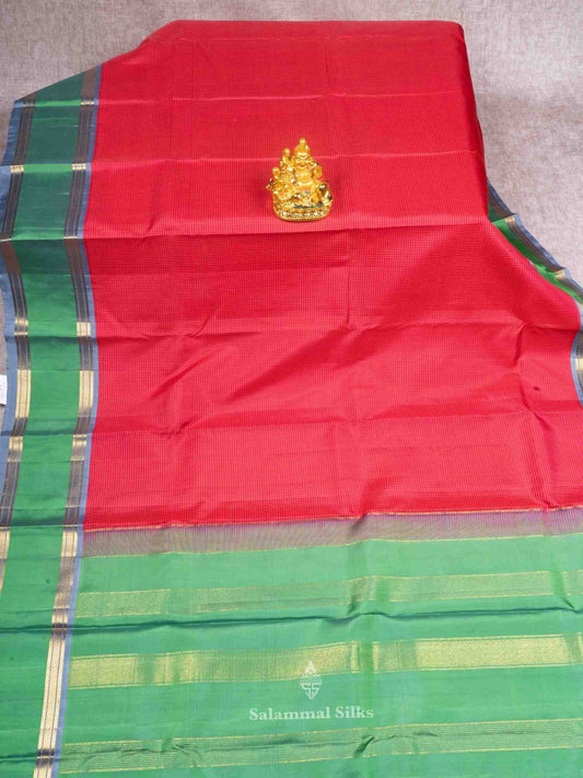 Pink & yellow Color Petty Checks Kanjivaram Pure Silk Saree with Dual Tone Green Blouse