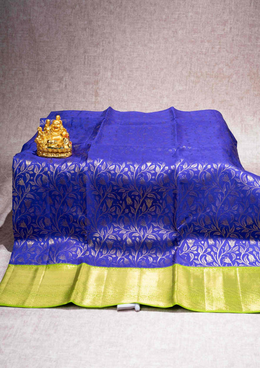 Pure Silk Pattu Pavadai ( Royal Blue ) With Parrot Green Blouse  44"