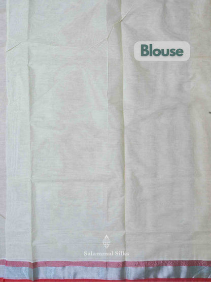 Light Elaichi Color Cotton Saree with Silver Jari Tissue border and Running Blouse