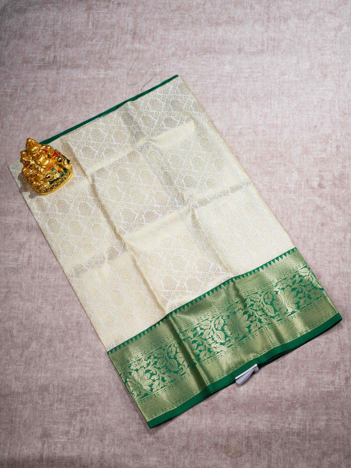 Semi Silk Pattu Pavadai (Cream) With Green Blouse 27"