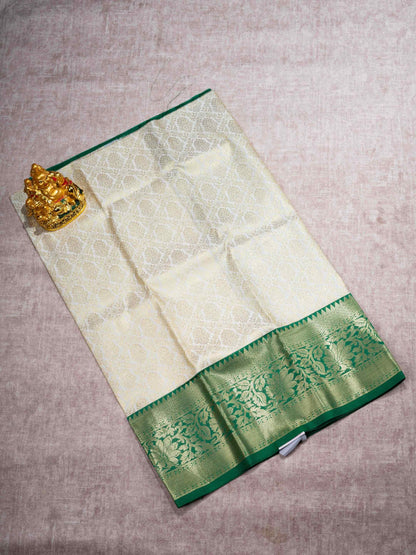 Semi Silk Pattu Pavadai (Cream) With Green Blouse 27"