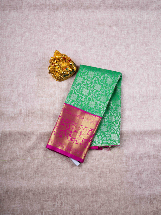 Mix Pattu Pavadai ( Green Colour ) With Pink Blouse 27"