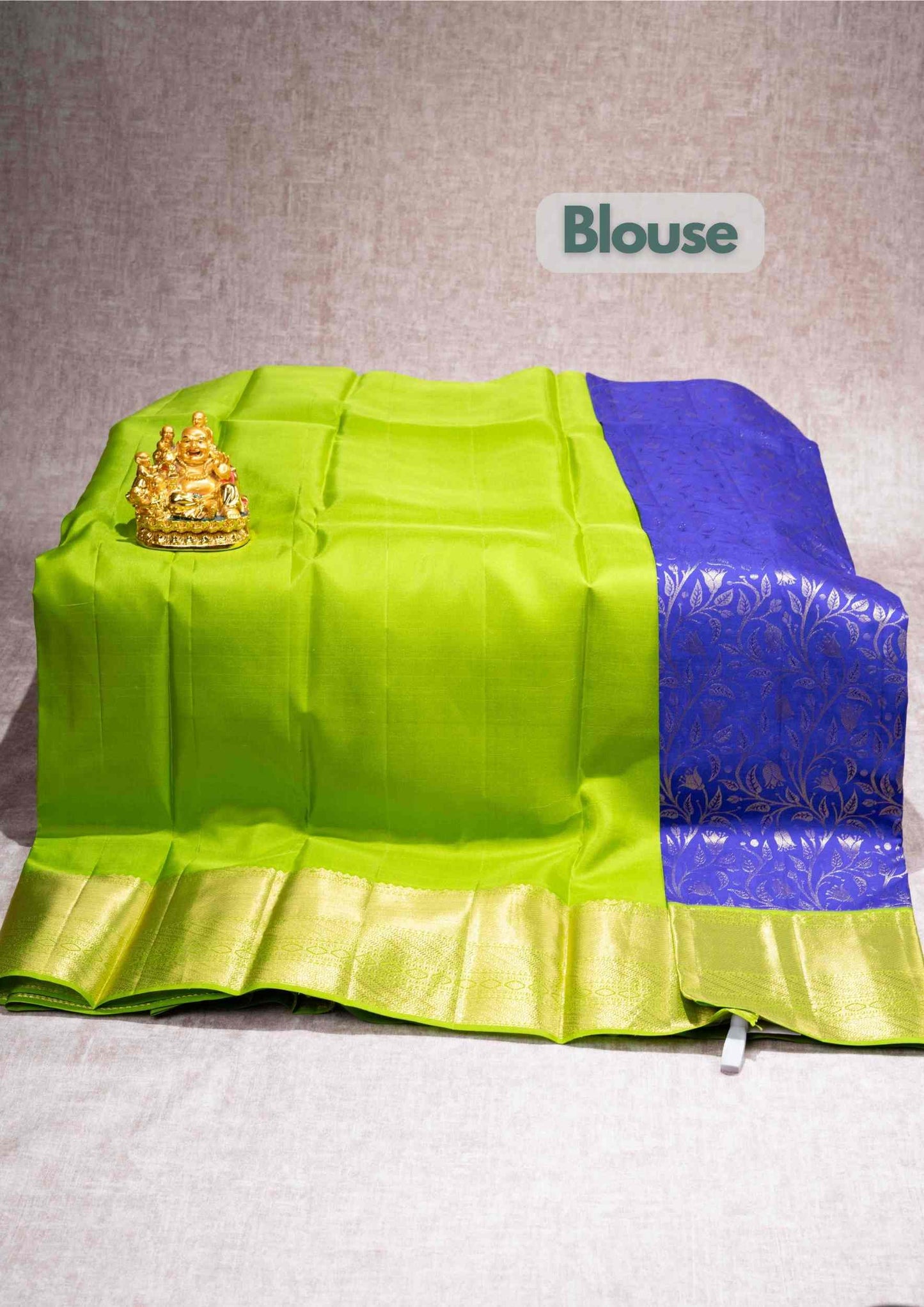 Pure Silk Pattu Pavadai ( Royal Blue ) With Parrot Green Blouse  44"
