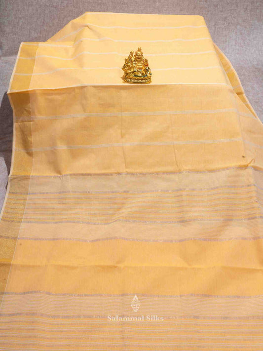Light Orange Cotton Saree with Tissue Jari Border