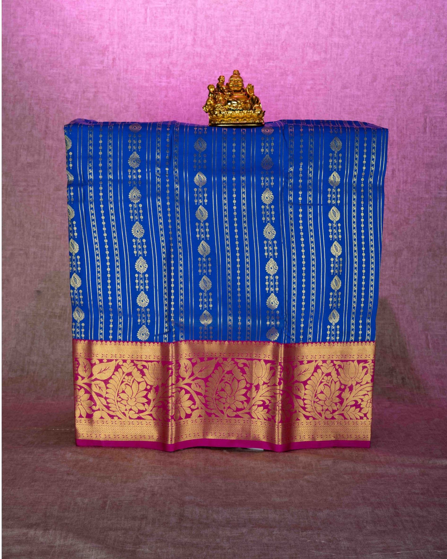 Semi Silk Pattu Pavadai ( Royal Blue ) With Magenta Blouse 36"