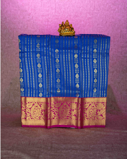 Semi Silk Pattu Pavadai ( Royal Blue ) With Magenta Blouse 36"