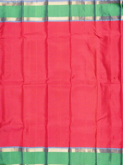 Pink & yellow Color Petty Checks Kanjivaram Pure Silk Saree with Dual Tone Green Blouse