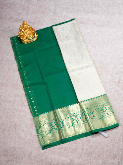 Semi Silk Pattu Pavadai (Cream) With Green Blouse 27"