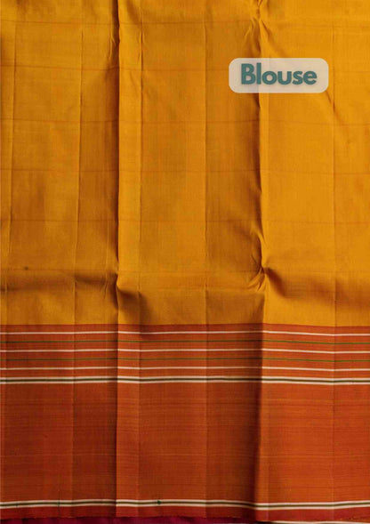 Kanjivaram Pure Silk Saree Black Body & Yellow Checks With Ganga Jamuna Border