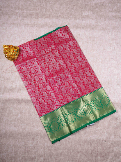 Semi Silk Pattu Pavadai ( Pink Colur ) With Green Blouse 27"
