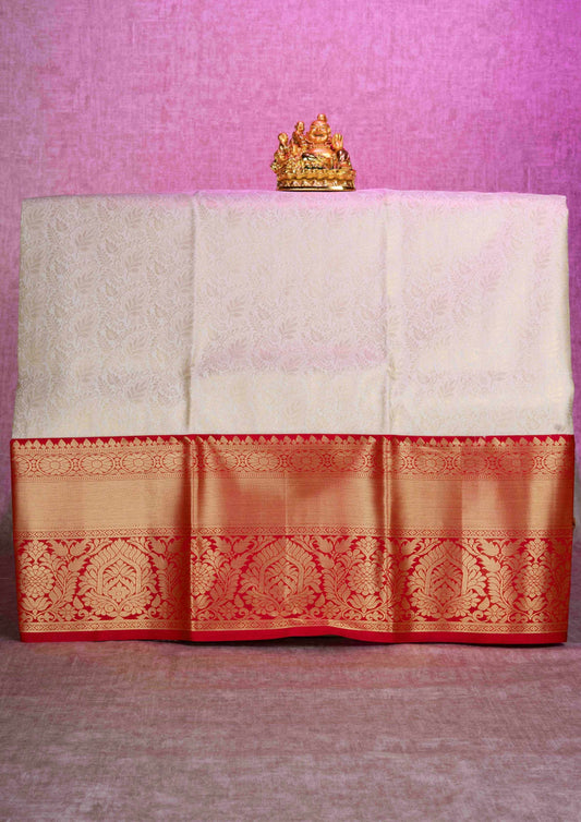 Mix Silk Pattu Pavadai ( Half White ) With Red Blouse  44"