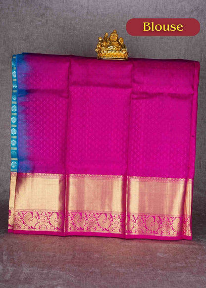 Pure Silk Pattu Pavadai (Peacock Blue) With Pink Blouse 36"