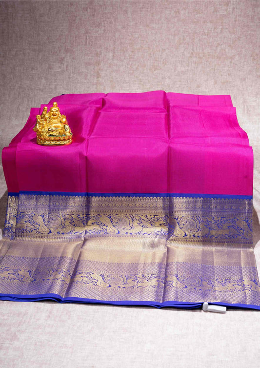 Pure Silk Pattu Pavadai ( Pink ) With Royal Blue Blouse  44"