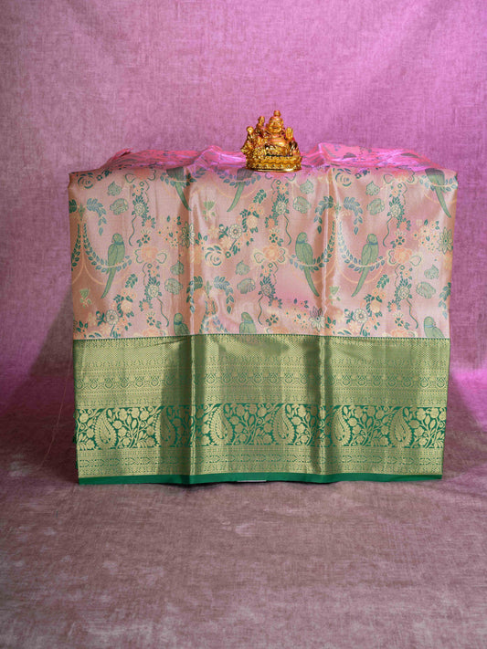 Mix Pattu Pavadai (Sandal) With Green Blouse 44"