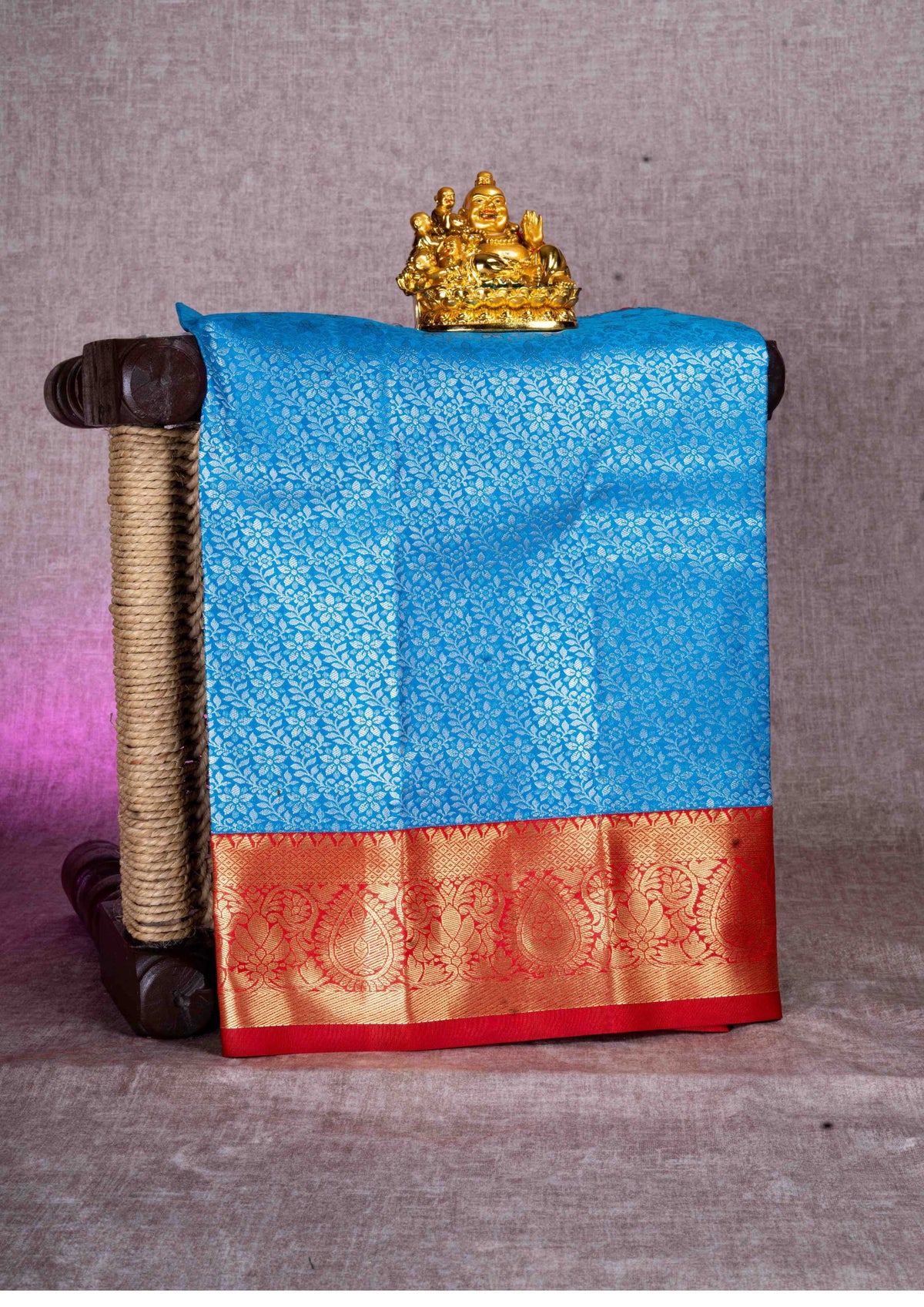 Semi Silk Pattu Pavadai (Sky Blue) With Red Blouse 18"