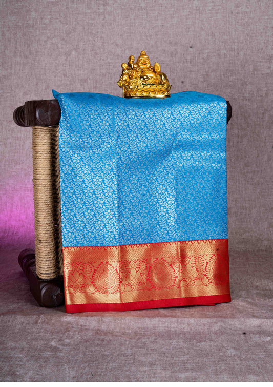 Mix Pattu Pavadai (Sky Blue) With Red Blouse 18"