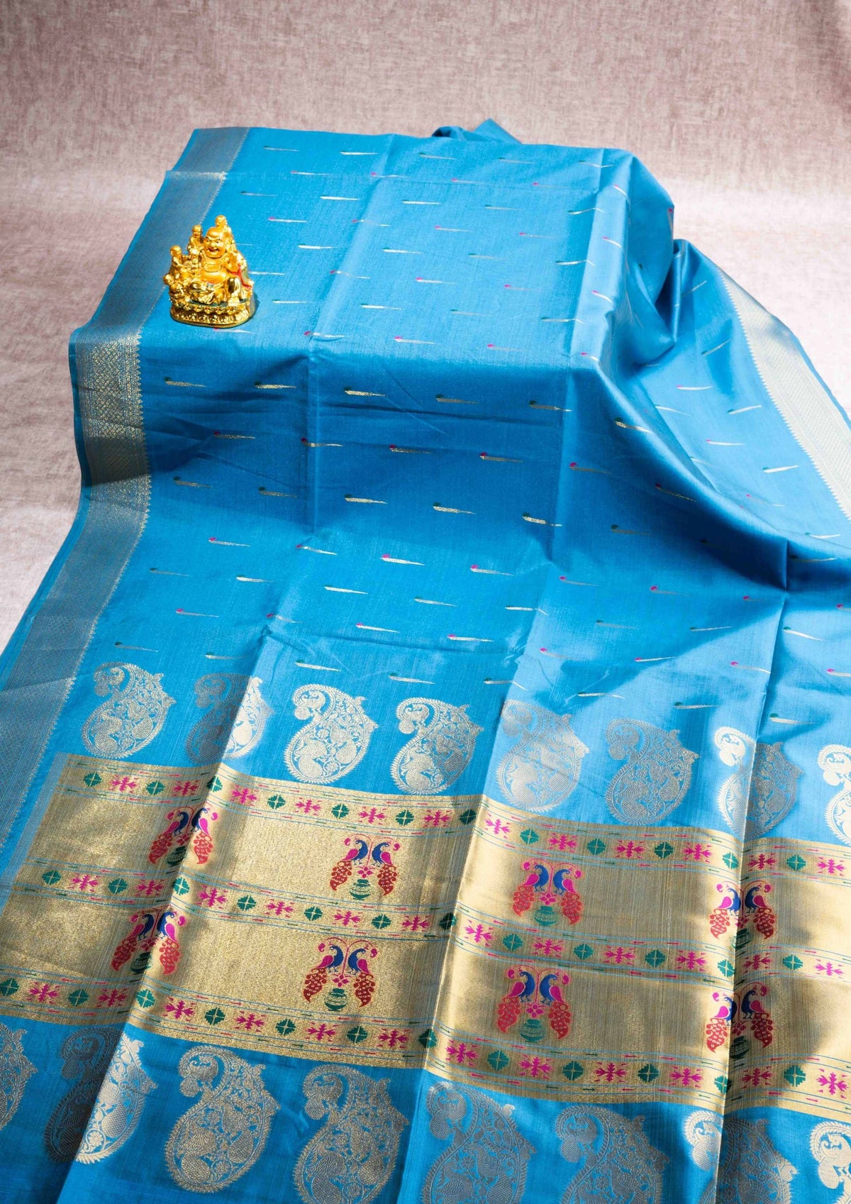 Konkan Semi Silk Saree Blue Colour With Self Border