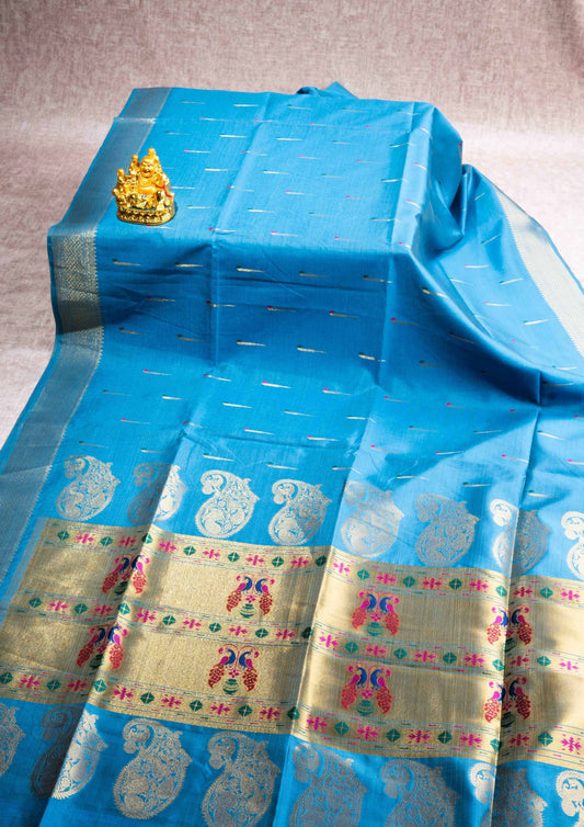 Konkan Semi Silk Saree Blue Colour With Self Border