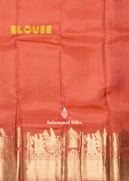 Orange Color Kanjivaram Pure Silk Saree Pallakku fancy Border and Blouse